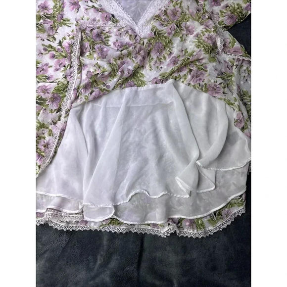 Torrid Blouse Floral Clip Dot Flutter Sleeve Babydoll Chiffon Lace Trim Size 1X - Picture 14 of 15